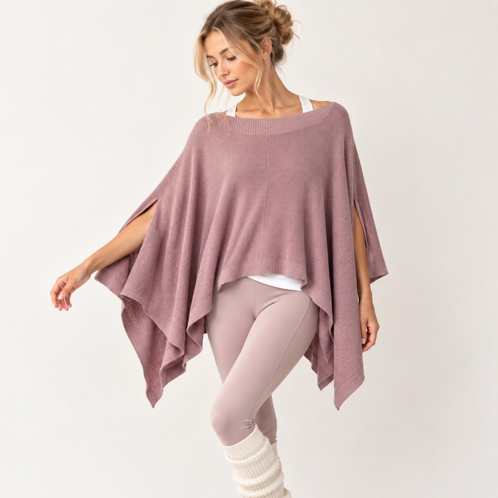 Lululemon Forward Fold Poncho Womens Size OS Pink Cashmere Blend Knit Wrap